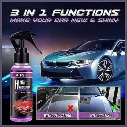 3 In 1 High Protection Quick Car Coating Spray, Ceramic Car Coating Spray Crystal Coating For Car Wax Spray Plastic Parts Refurbish Agent Car Hand Spray (100 Ml)