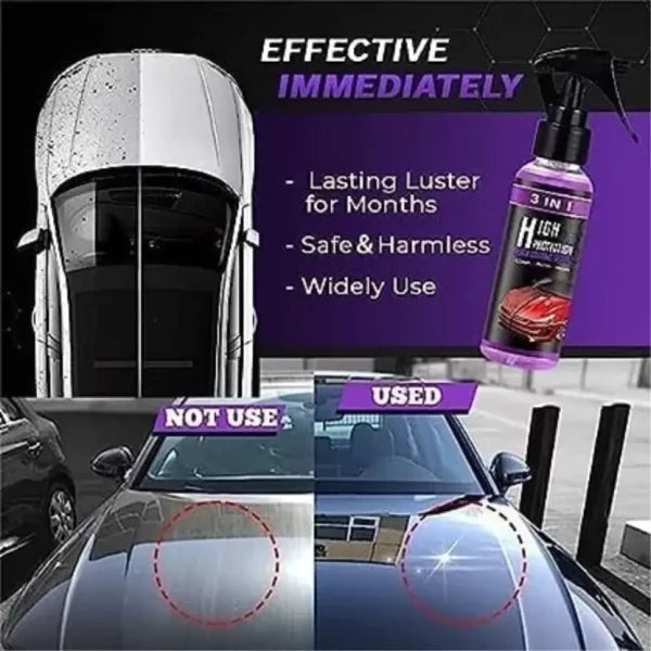 3 In 1 High Protection Quick Car Coating Spray, Ceramic Car Coating Spray Crystal Coating For Car Wax Spray Plastic Parts Refurbish Agent Car Hand Spray (100 Ml)